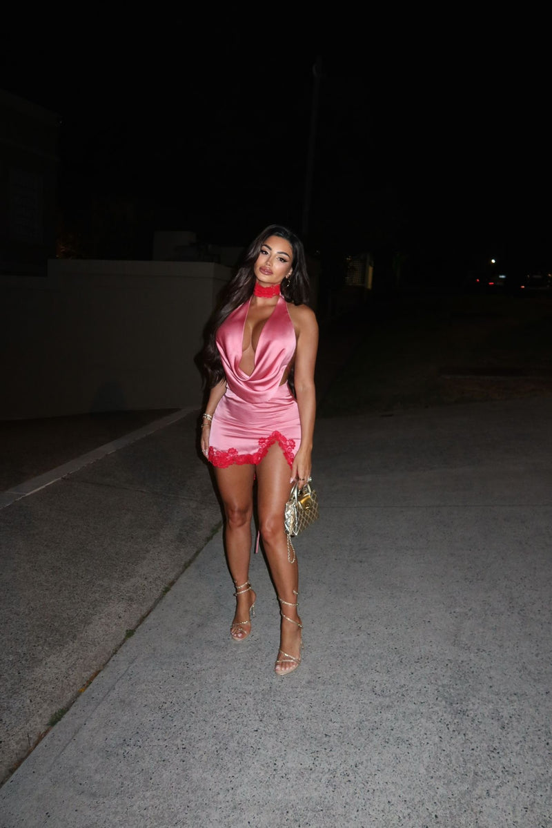 Rio Mini Skirt Pink with Red Lace