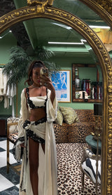 The Rio Sarong Ivory with Black Lace