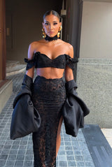 La Bonita Cropped Corset Black Lace and Necktie