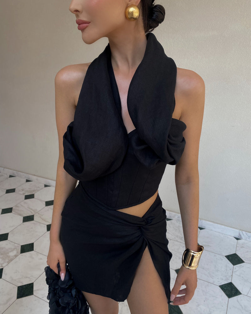 Nina Corset Black Linen