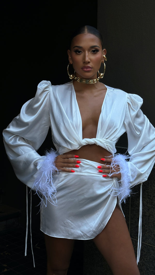Tulum Feather Wrap Top Dove White