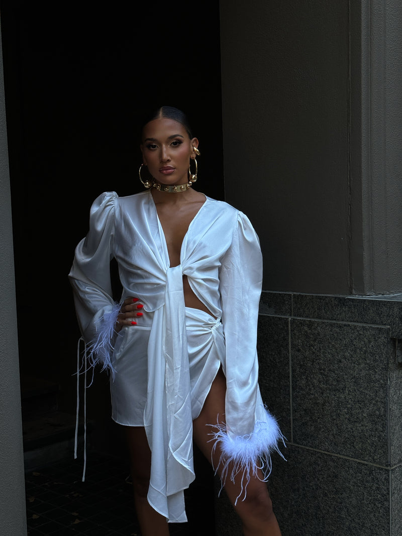 Tulum Feather Wrap Top Dove White