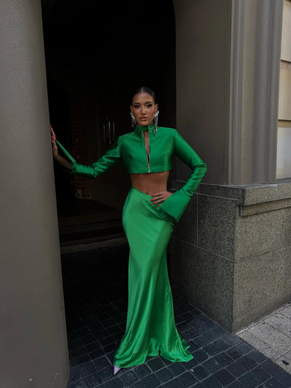 Femme Fatale Cropped Biker Jacket Green