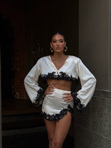 Rio Mini Skirt Ivory with Black Lace