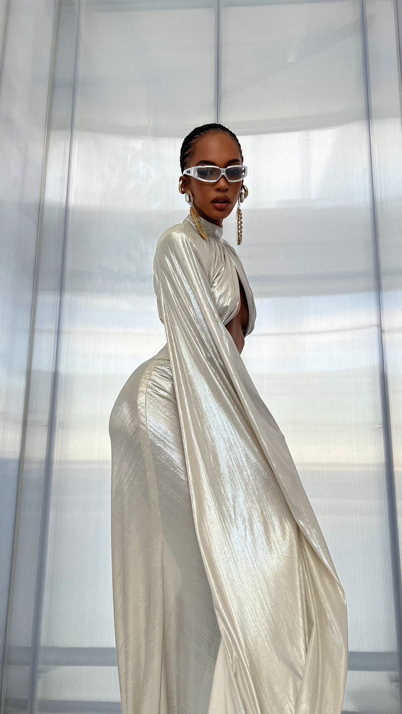 The Acqua Cropped High Neck Top Silver