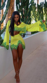 Rio Mini Skirt Brazilian Yellow with Green Lace