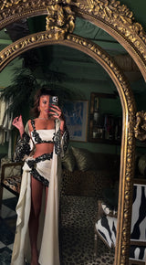 Rio Robe Long Ivory with Black Lace