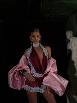 Florentina Blouse Red with Baby Blue Lace
