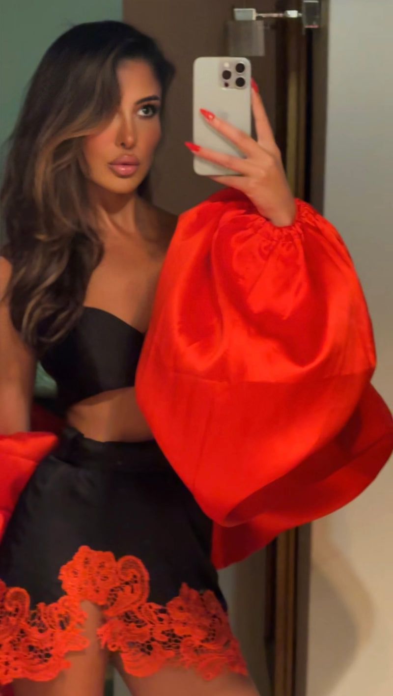 Rio Mini Skirt Black with Orange Red lace