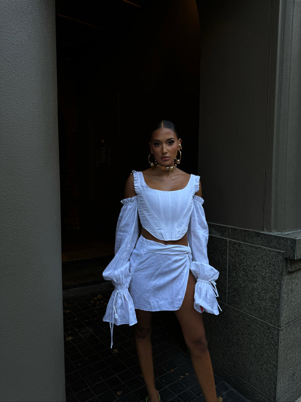 Tulum Mini Skirt White Linen