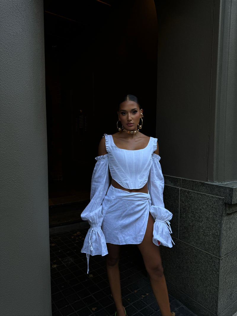 Tulum Mini Skirt White Linen