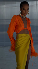 Tulum Feather Wrap Top Orange