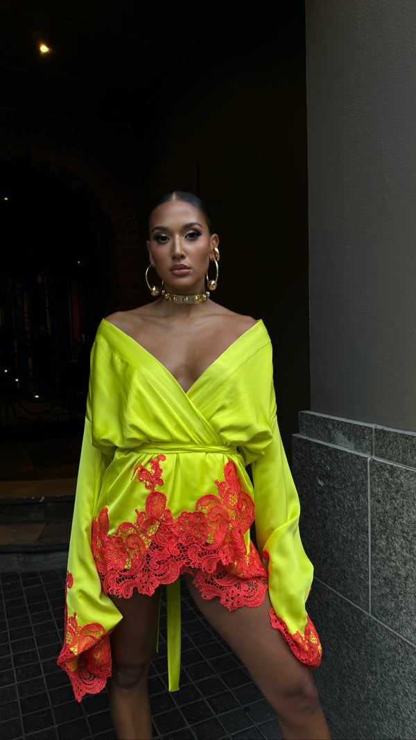 Rio Robe Fluro Yellow Orange Lace