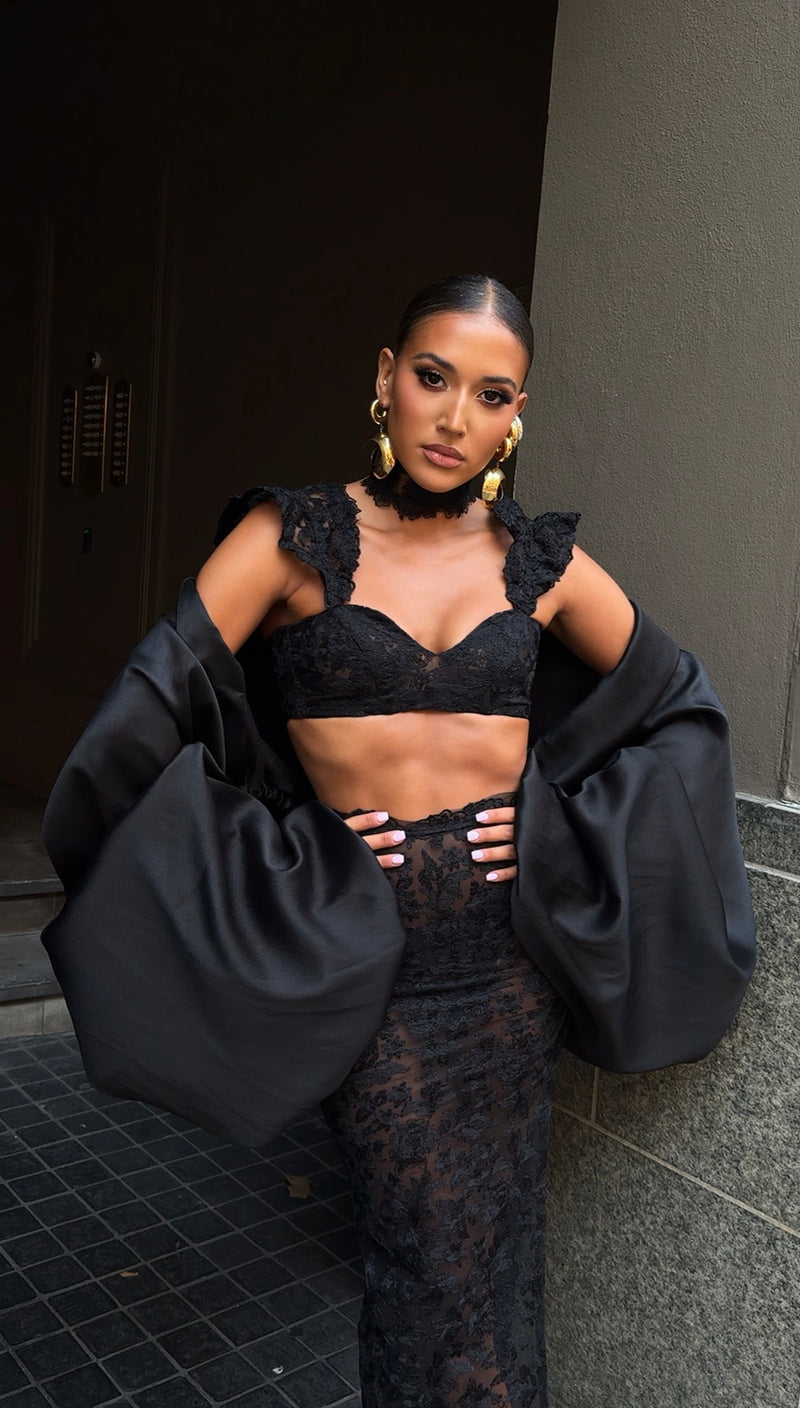 La Bonita Cropped Corset Black Lace and Necktie