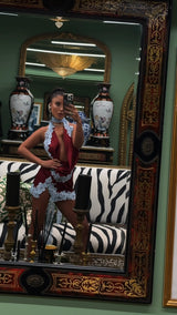 Rio Mini Skirt Red with Baby Blue Lace