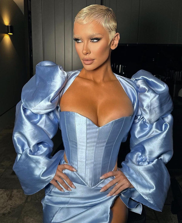Aurieta Dramatic Sleeve Top Baby Blue