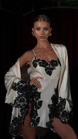 Rio Mini Dress Ivory with Black Lace