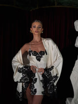 Rio Mini Dress Ivory with Black Lace