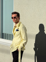 Luca Safari Linen Shirt with French Collar Sorbet Yellow