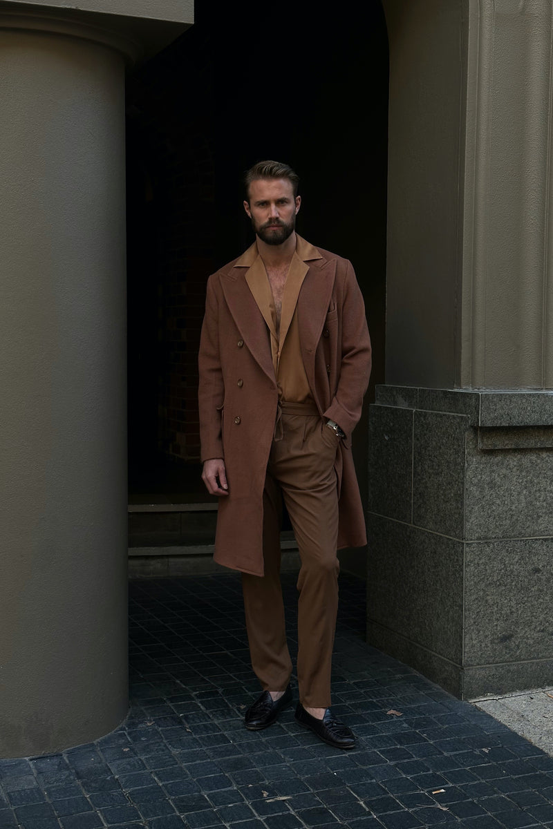 Nico Double-Breasted Wool and Cashmere Coat in Camel