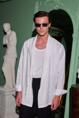 Nico Shawl Neck Shirt Jacket White Linen