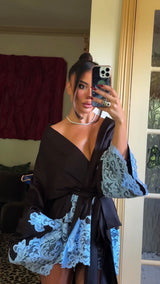 Rio Robe Black with Baby Blue Lace