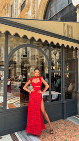La Bonita Cropped Corset Red Lace and Necktie