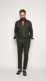 Luca Safari Linen Shirt with French Collar Forrest Green