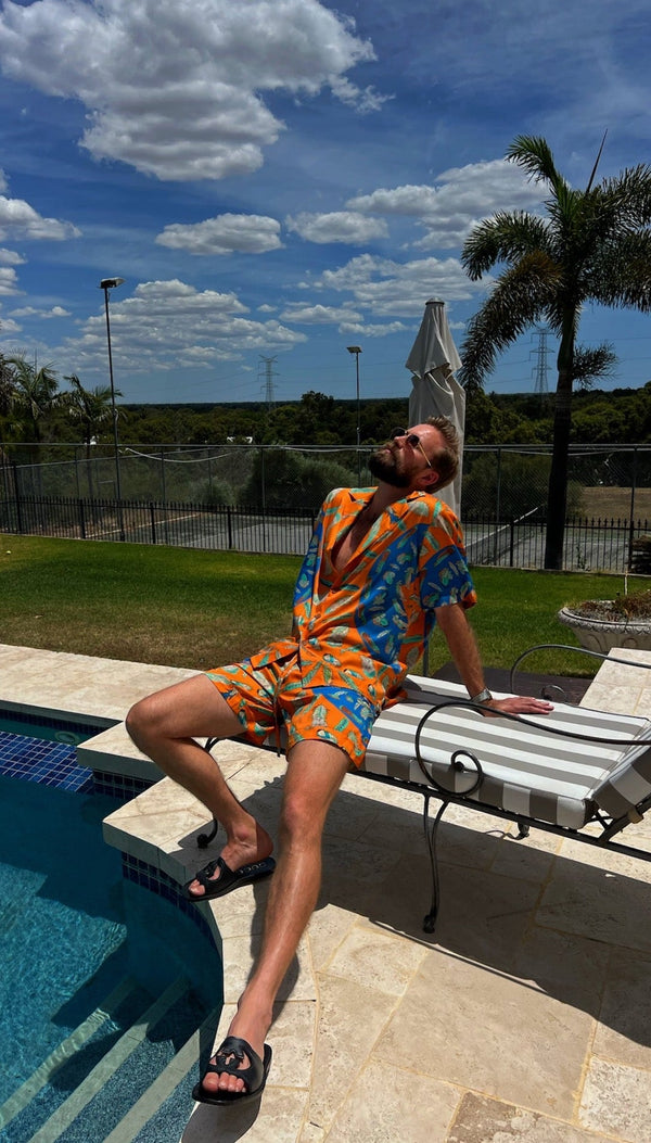 Miami Silk Shirt Orange Feather