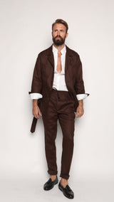 Misha High Waist Drawstring Trousers Brown Linen