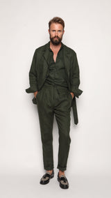 Misha High Waist Drawstring Trousers Forrest Green Linen