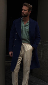 Nico Double-Breasted Wool and Cashmere Coat in Cobalt Blue