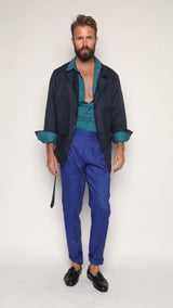 Safari Jacket Navy Blue Linen
