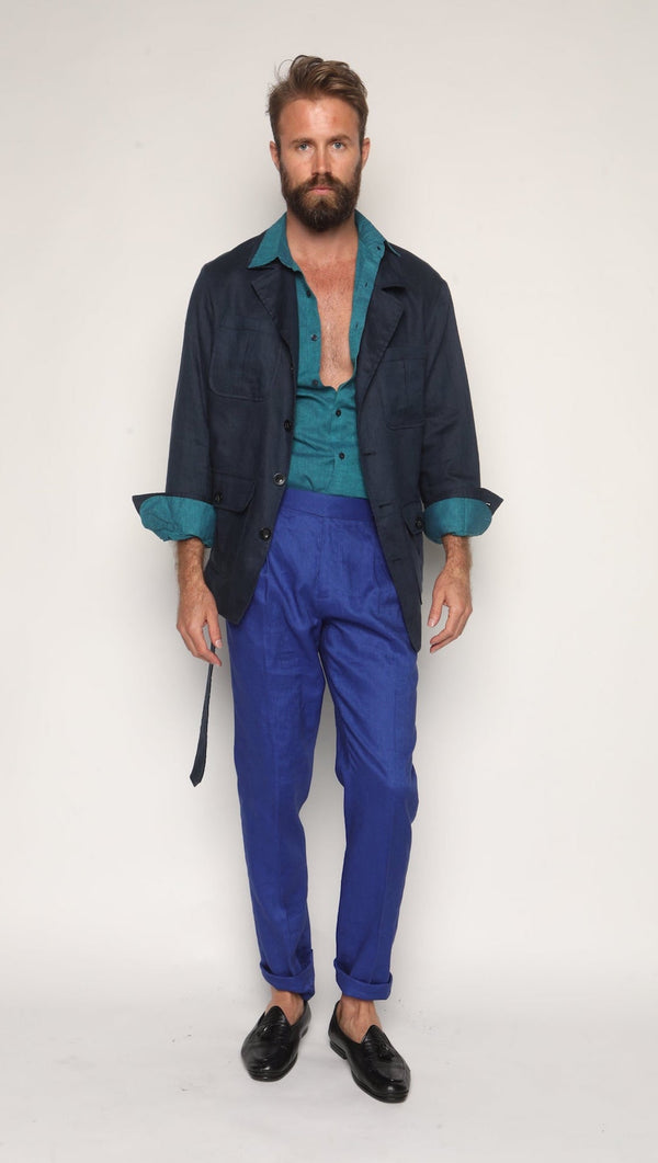 Safari Jacket Navy Blue Linen