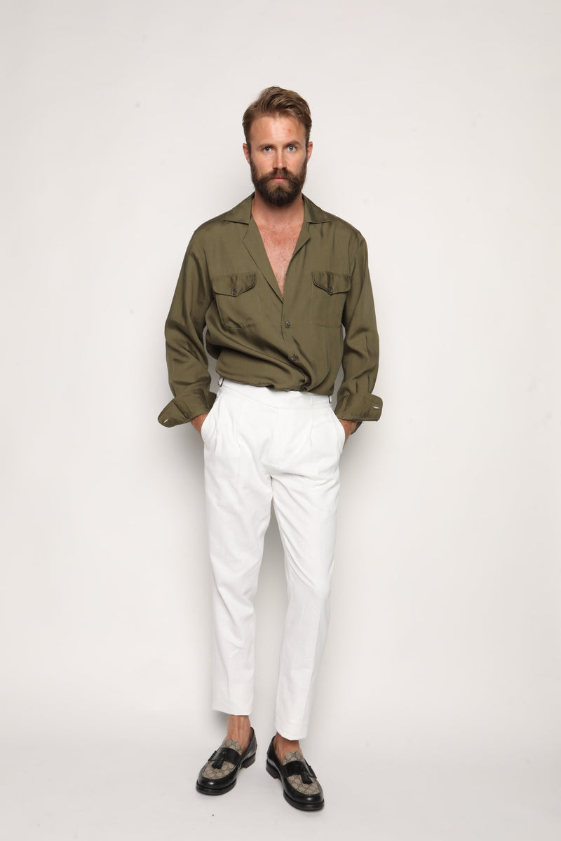 Romano Safari Linen Shirt with Mandarin Collar Baby Blue