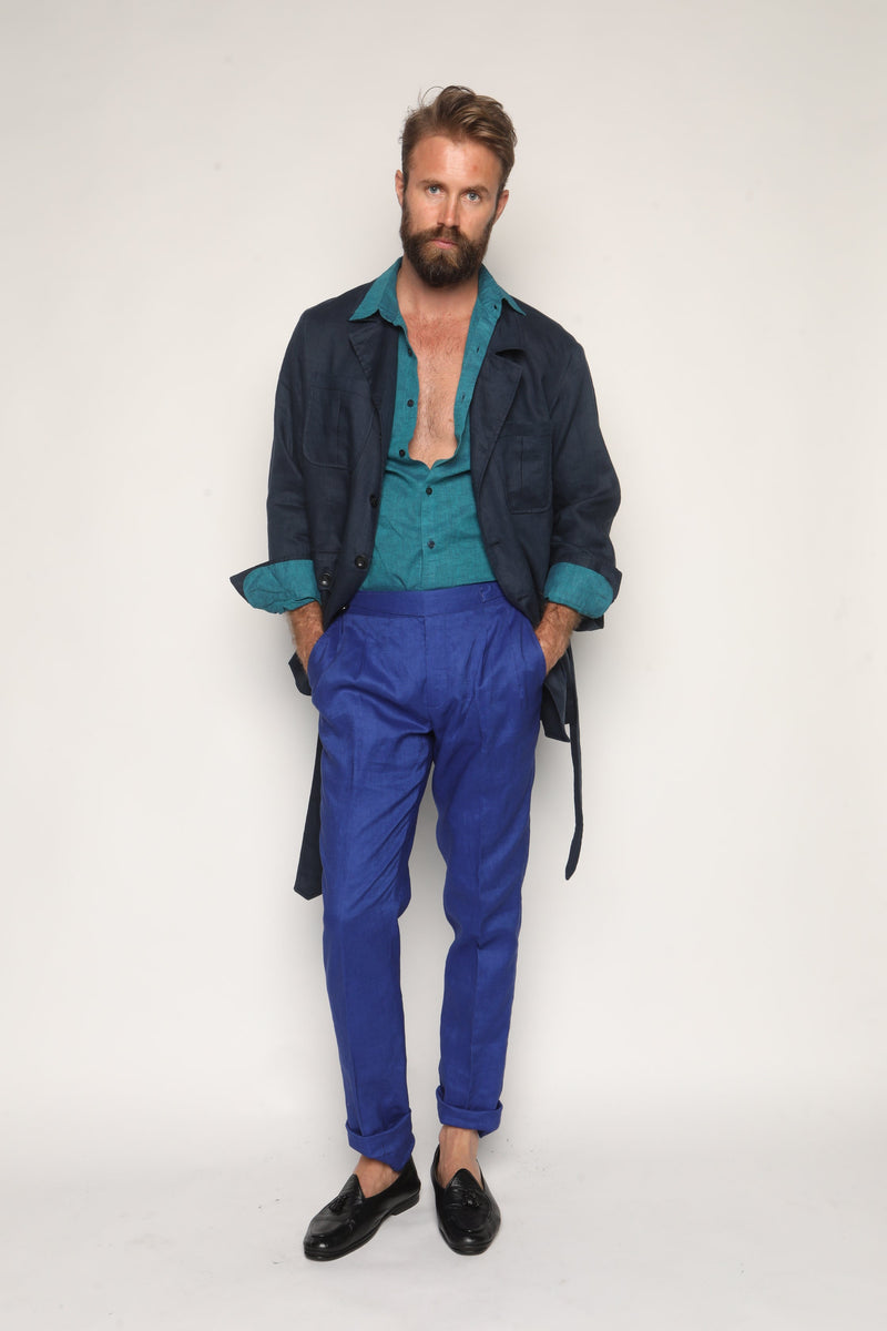 Safari Jacket Navy Blue Linen
