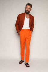 Gio High Waist Ghurka Trousers Orange Cotton