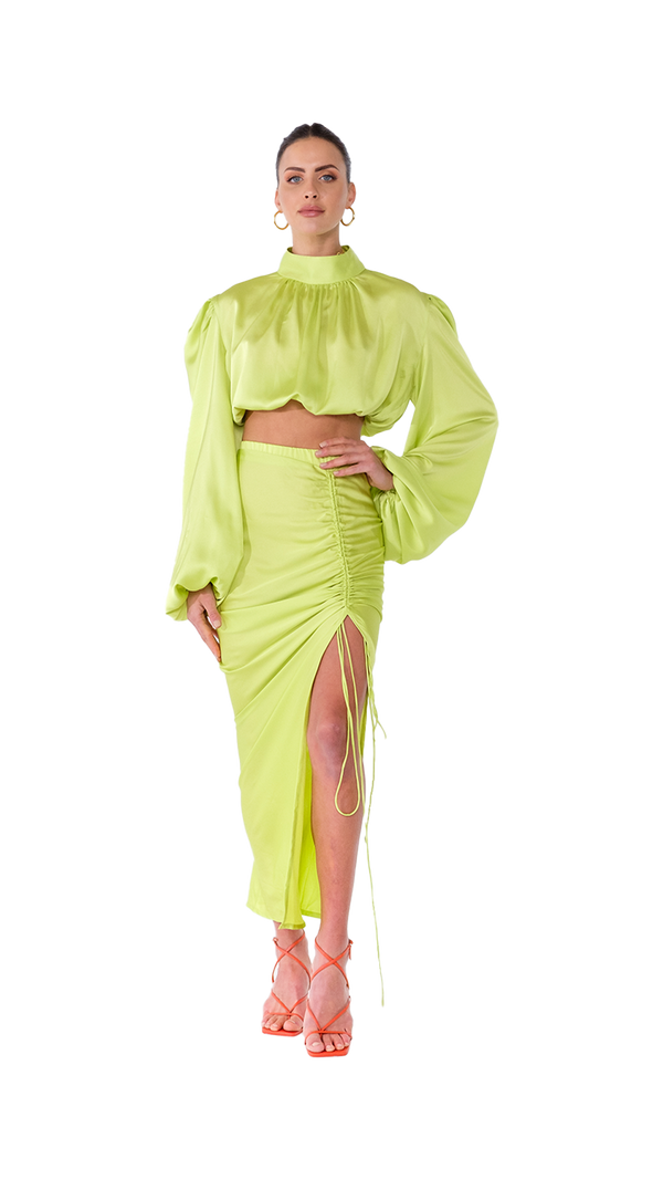 Palermo High Neck Blouse Lime Green