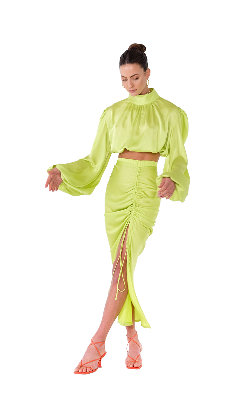 Palermo High Neck Blouse Lime Green