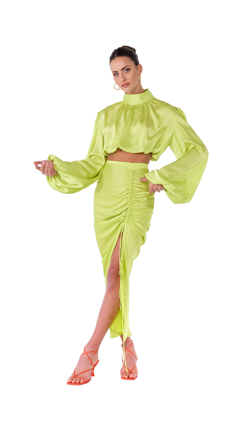 Palermo High Neck Blouse Lime Green