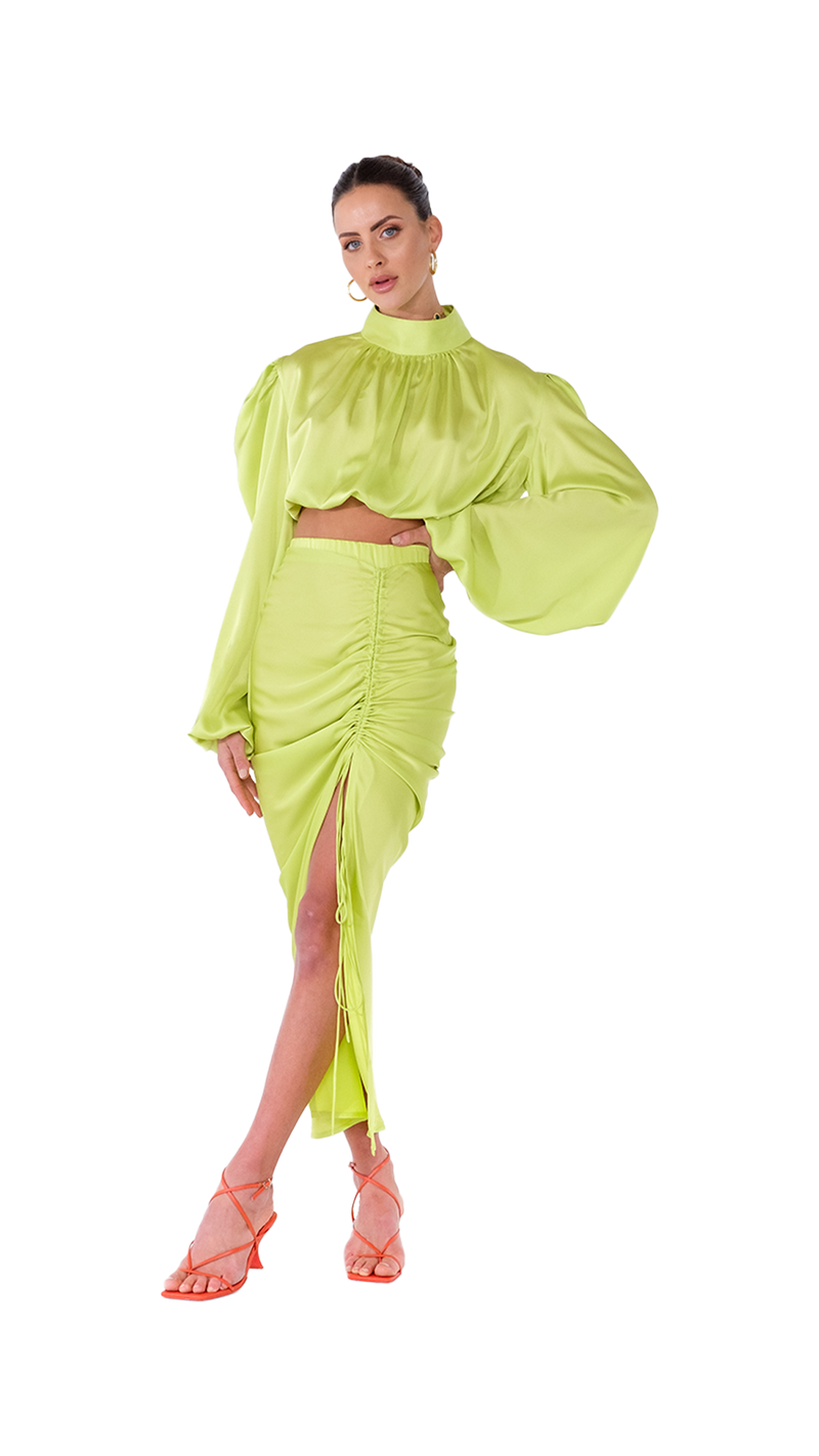 Palermo High Neck Blouse Lime Green