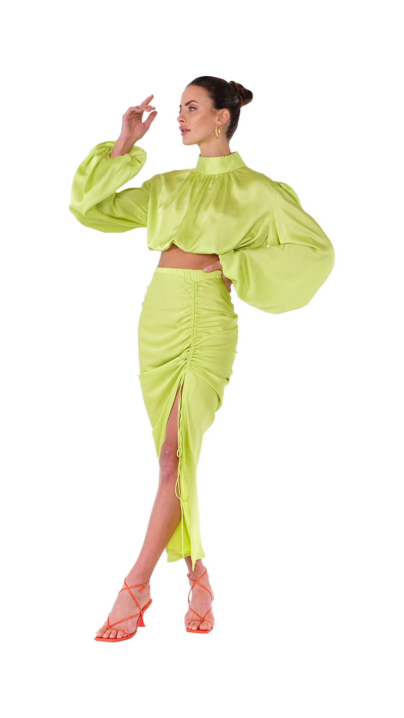 Palermo High Neck Blouse Lime Green