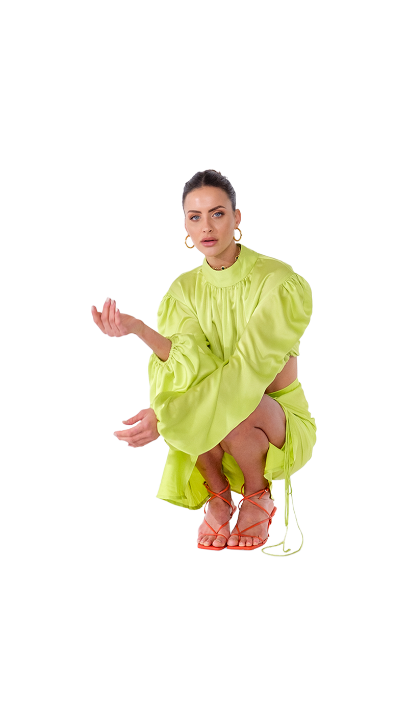 Palermo High Neck Blouse Lime Green