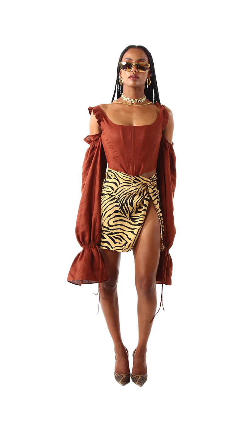 Mykonos Corset Brown Linen