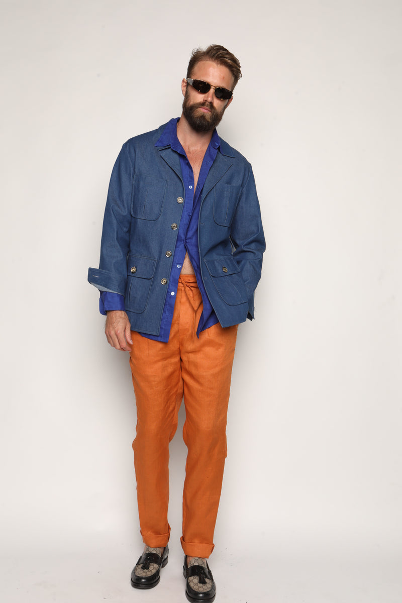 Misha High Waist Drawstring Trousers Orange Cotton/Linen
