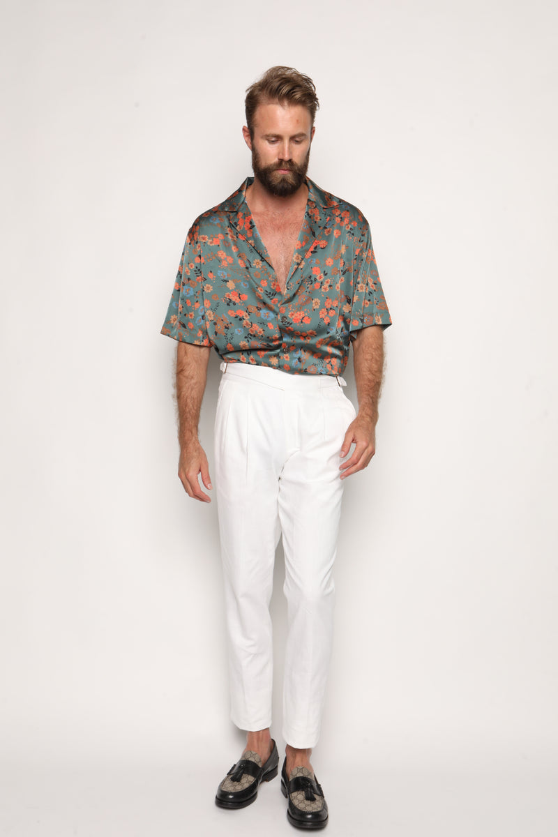 Miami Silk Shirt Teal Oriental