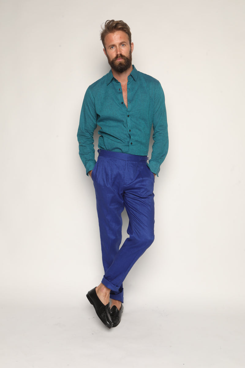 Gio High Waist Ghurka Trousers Cobalt Blue Linen