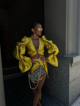 Aurieta Dramatic Sleeve Top Mustard Yellow