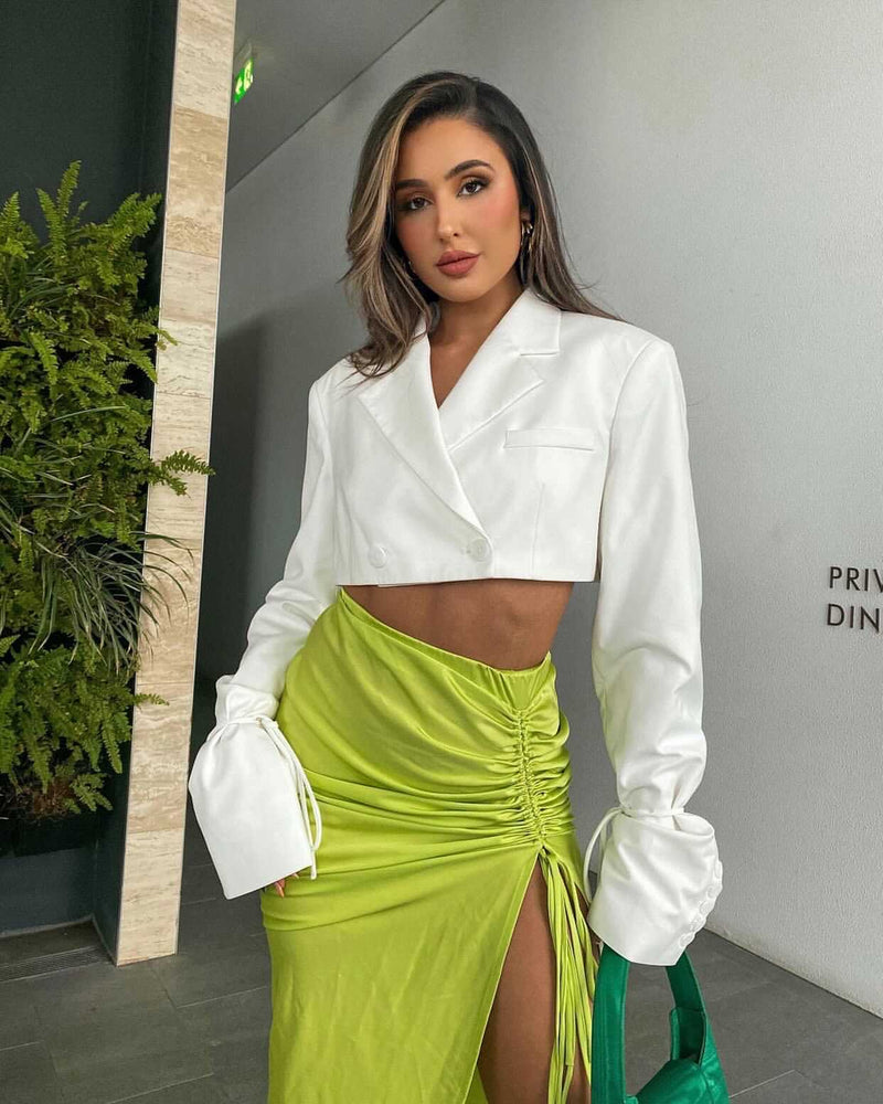 Roma Ruched Skirt Long Lime Green